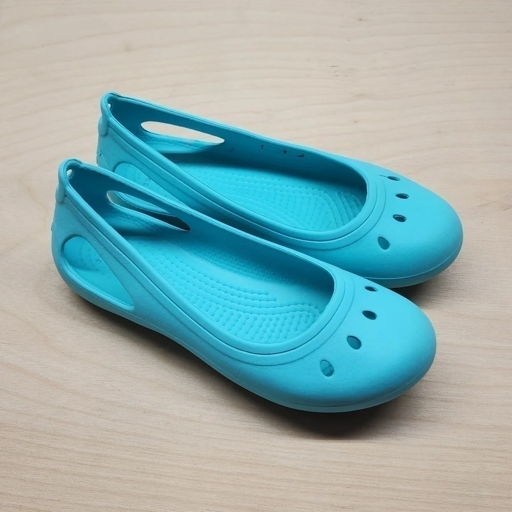 Crocs Kadee Flats Slip On Shoes Sandals Youth Sz J1 Teal 15610 NICE!